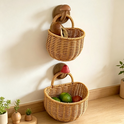 Rattan-Style Wall-Mounted Storage Basket