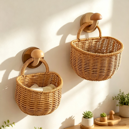 Rattan-Style Wall-Mounted Storage Basket