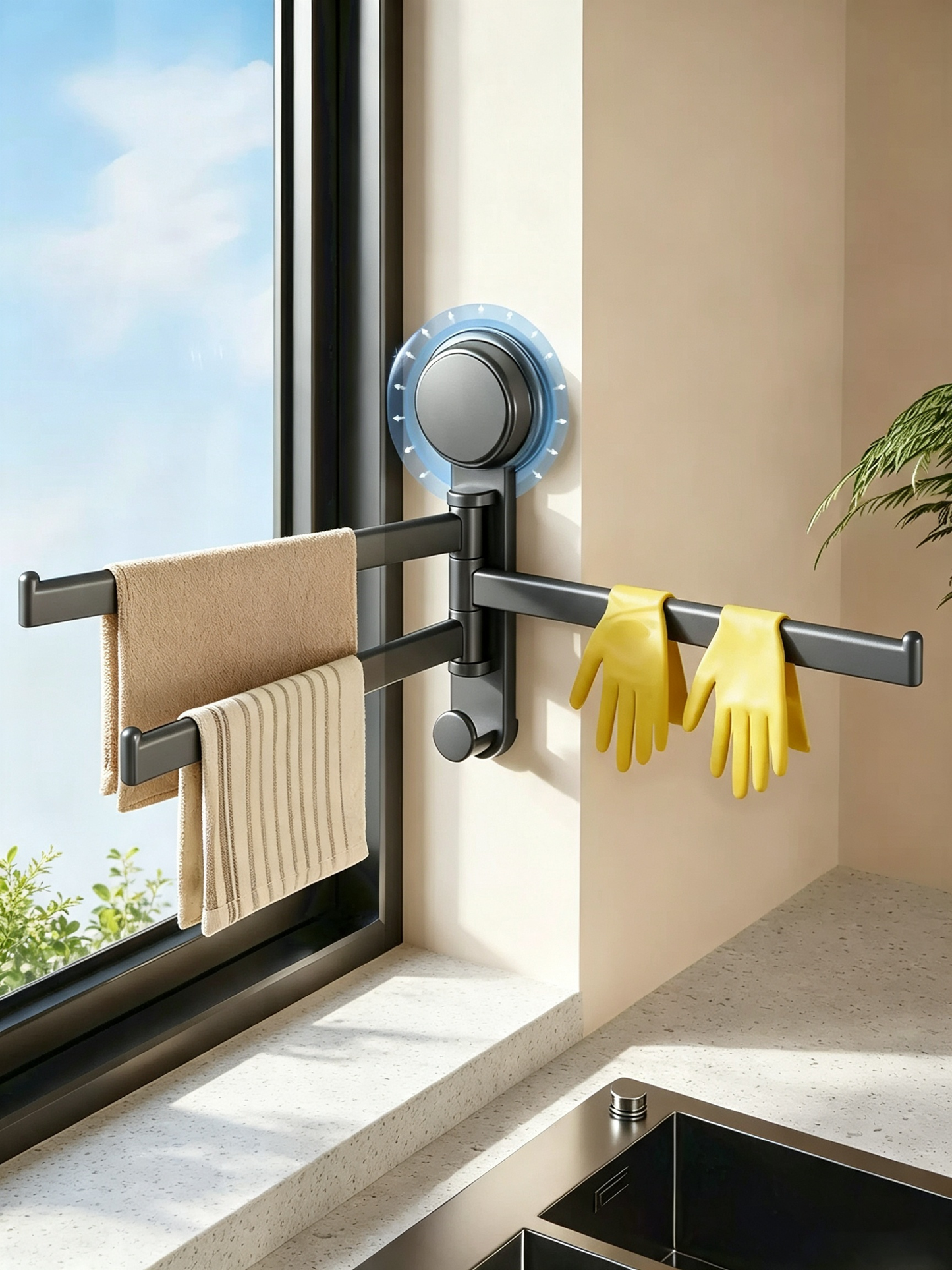 Suction Cup Rotating Multi-Bar Towel Rack