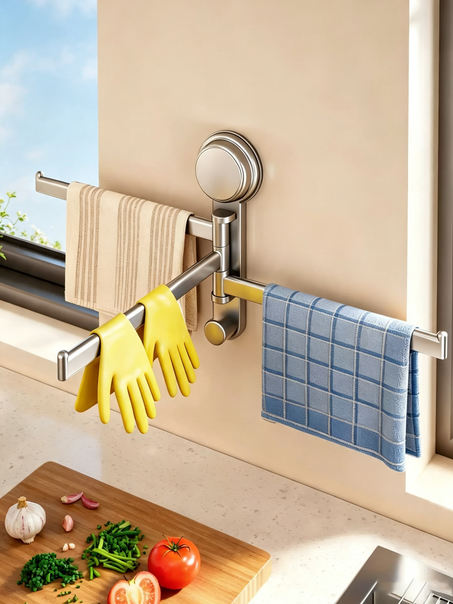Suction Cup Rotating Multi-Bar Towel Rack
