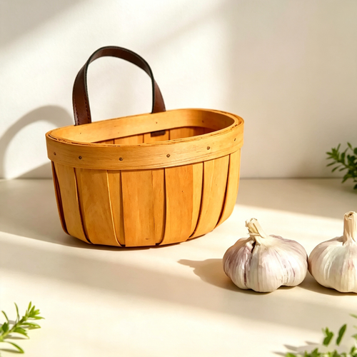 Wooden Slat Woven Wall-Mounted Storage Basket