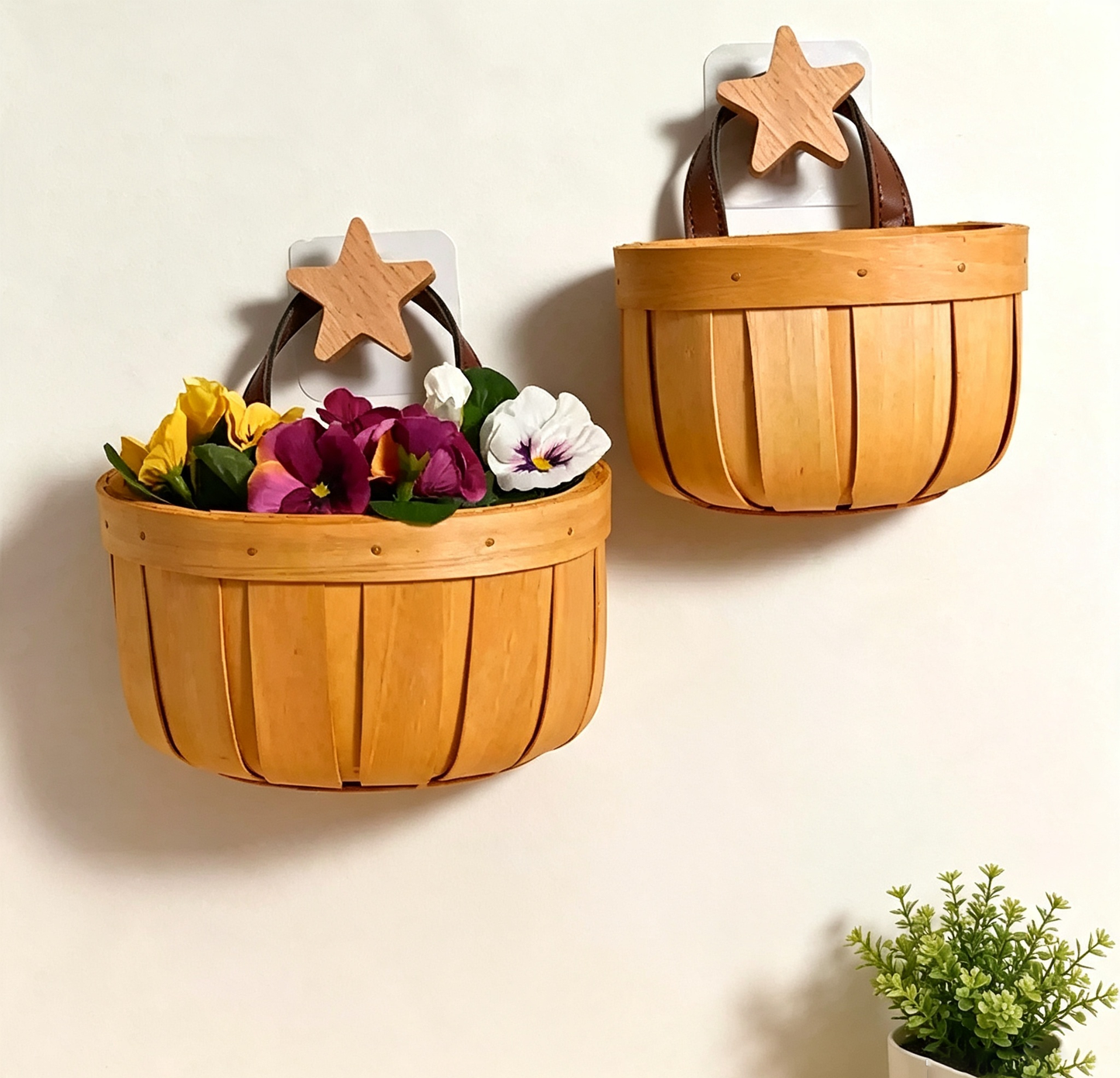 Wooden Slat Woven Wall-Mounted Storage Basket