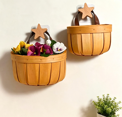 Wooden Slat Woven Wall-Mounted Storage Basket