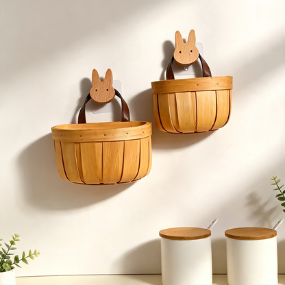 Wooden Slat Woven Wall-Mounted Storage Basket